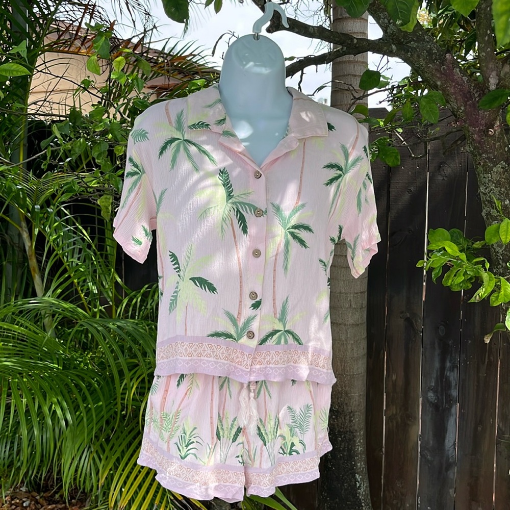 Ocean Drive Pink and Green Tropical Print Shorts